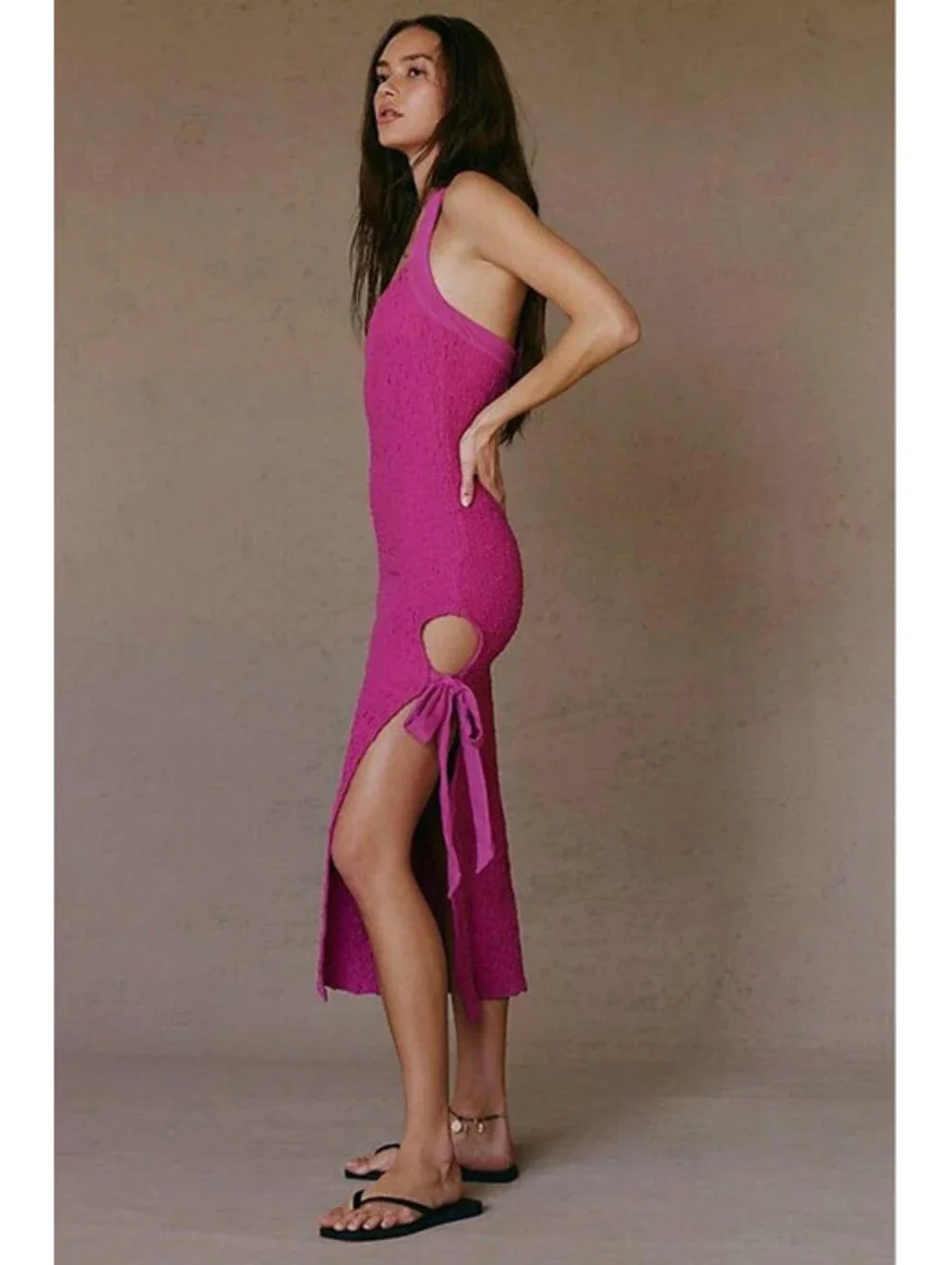 Free People Free-est Sea Foam Berry Pink Halter Slim Fit Midi Dress Tie S NWT